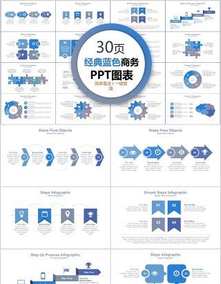 30页经典蓝色商务ppt图表