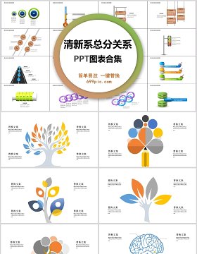清新系总分总关系ppt图表合集