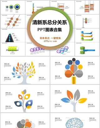 清新系总分总关系ppt图表合集