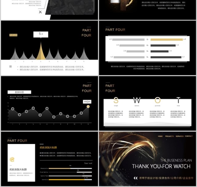 高端黑金色商业融资创业计划书公司项目宣传工作报告PPT模板