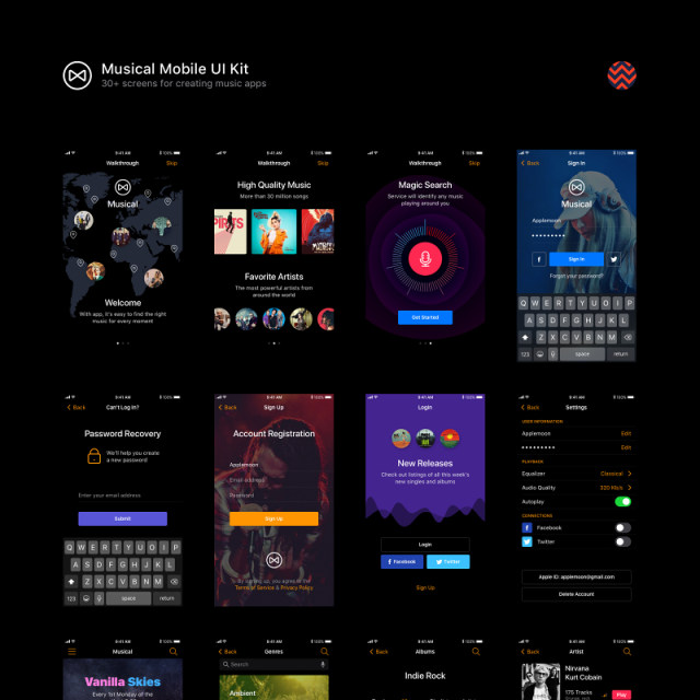 音乐移动用户界面工具包Musical Mobile UI Kit 音乐移动用户界面工具包Musical Mobile UI Kit