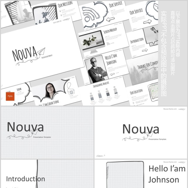 手绘互联网信息图形PPT模板版式设计Nouva Powerpoint Template