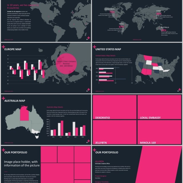 商务数据分析世界地图PPT信息图表素材图文排版PLUS - Powerpoint Presentation Template