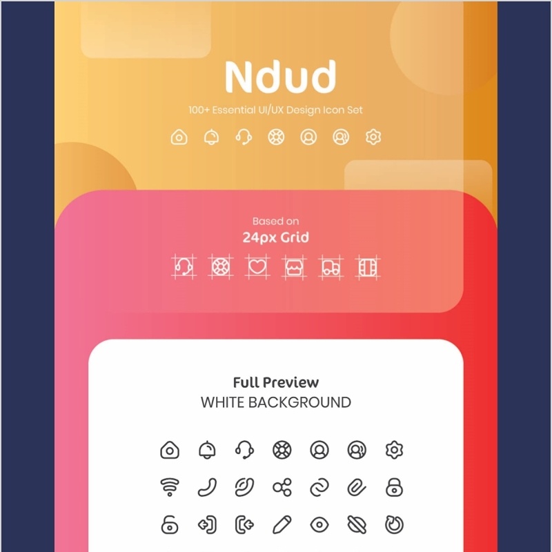 100+简单线条基本用户界面用户体验图标素材集Ndud 100+ Simple Line Essential UI UX Icon Set