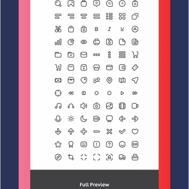 100+简单线条基本用户界面用户体验图标素材集Ndud 100+ Simple Line Essential UI UX Icon Set