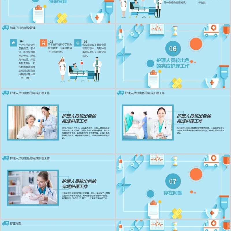 蓝色护士长年终述职报告通用PPT模板