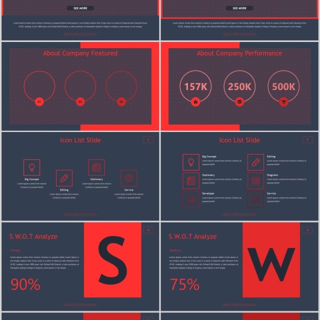 高端深色SWOT产品分析展示策划项目PPT模板Corse Powerpoint Template