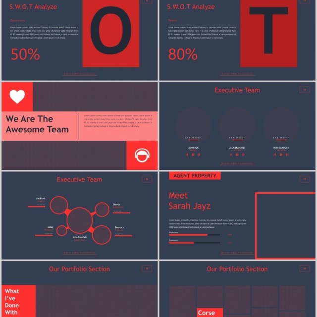 高端深色SWOT产品分析展示策划项目PPT模板Corse Powerpoint Template