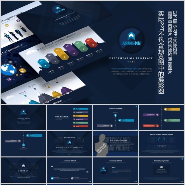 超实用多功能时间轴数据分析信息图表PPT商务模板Arwenn Multipurpose PowerPoint Template