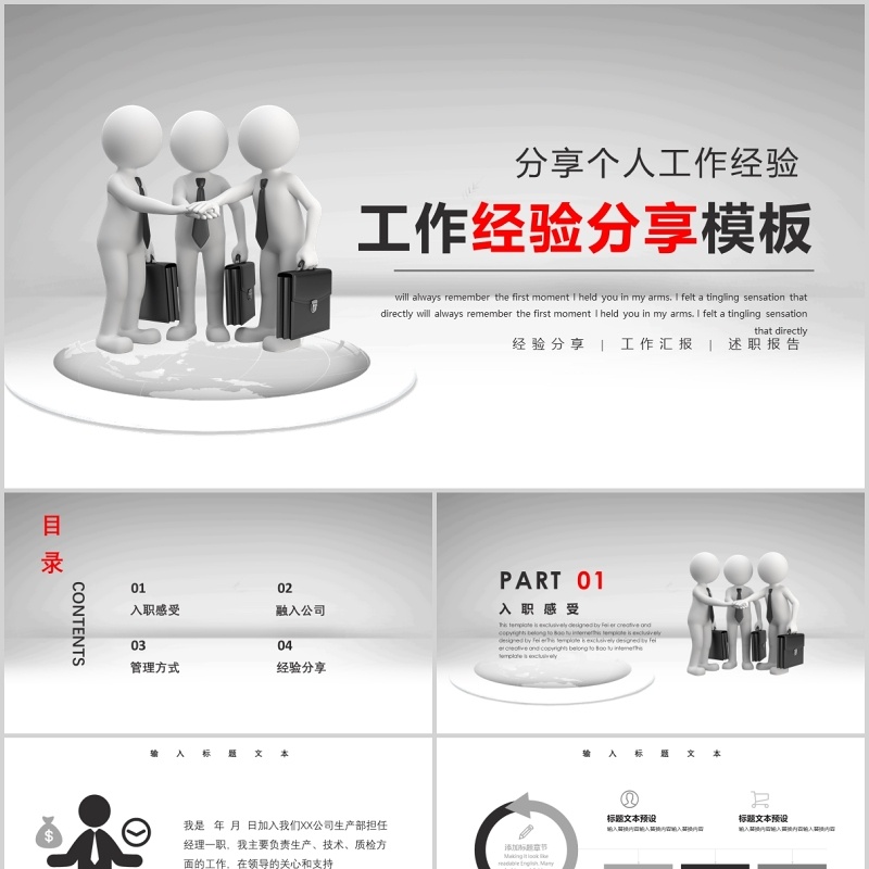 灰白色个人工作经验分享PPT模板