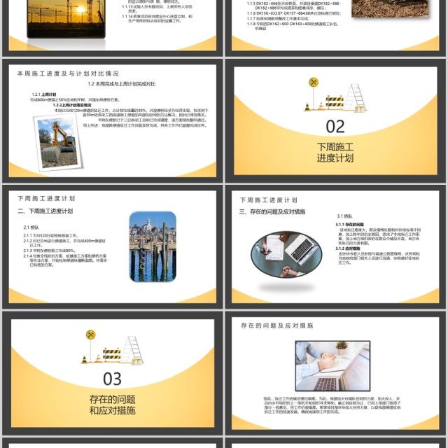 黄色安全施工周例会工作汇报PPT模板