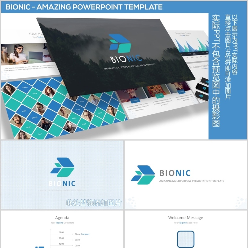 创意独特的照片图片排列排版PPT图表素材Bionic - Amazing Powerpoint Template