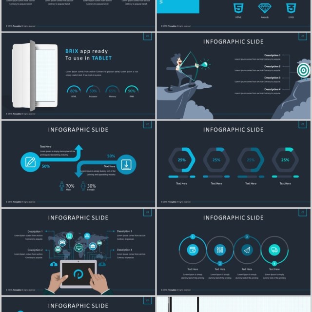 深色高端商务PPT图片版式排版模板Brix Powerpoint Template