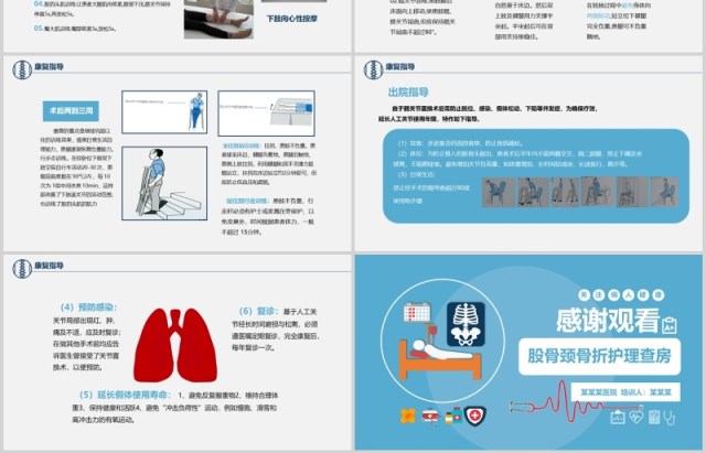 卡通简约风医学股骨颈骨折护理查房PPT模板