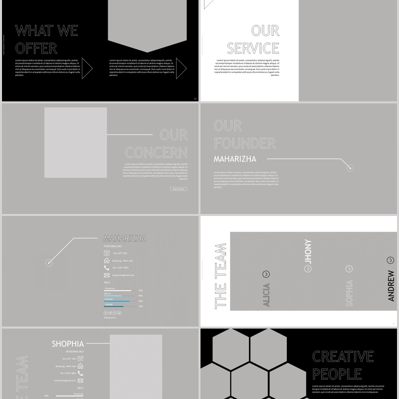 黑白商务图片排版版式设计项目展示计划PPT模板twentysix powerpoint - bluegrey