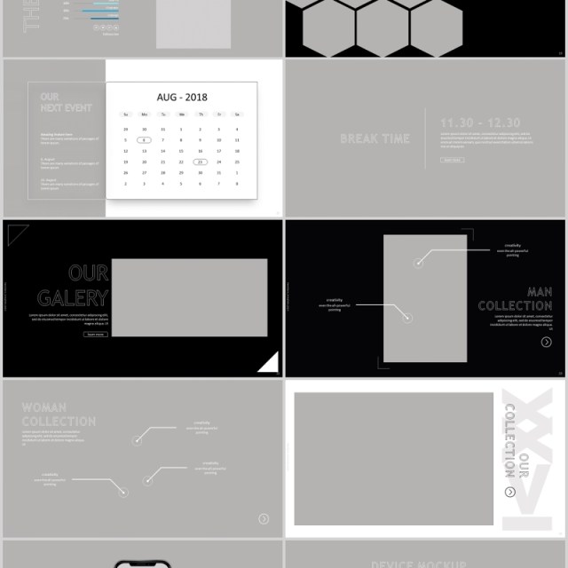 黑白商务图片排版版式设计项目展示计划PPT模板twentysix powerpoint - bluegrey