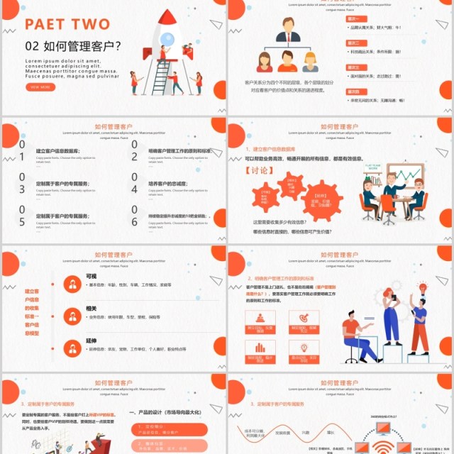 橙色简洁客户关系企业管理培训PPT模板