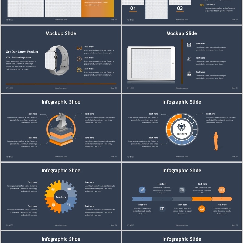 深色公司历程时间轴PPT信息图表版式模板Molex Powerpoint Template