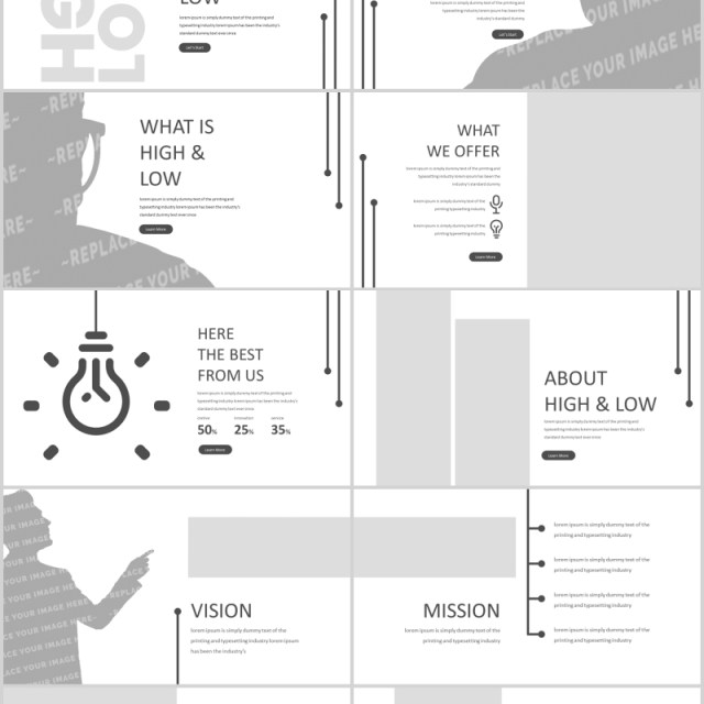 高端简约公司简介项目产品介绍PPT模板版式设计High&Low Powerpoint Template 高端简约公司简介项目产品介绍PPT模板版式设计High&Low Powerpoint Template
