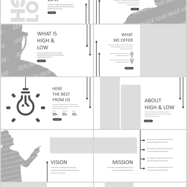 高端简约公司简介项目产品介绍PPT模板版式设计High&Low Powerpoint Template