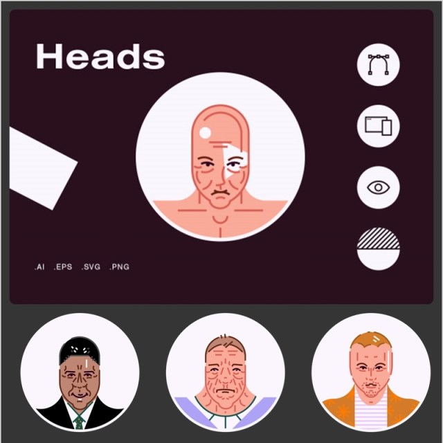 人物头像图标元素矢量插画素材Heads Avatars