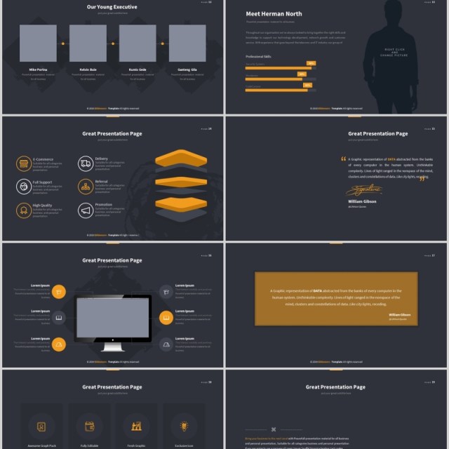 深色创意图形图文排版PPT商务版式模板Infocs Powerpoint Template