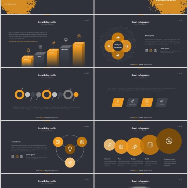 深色创意图形图文排版PPT商务版式模板Infocs Powerpoint Template