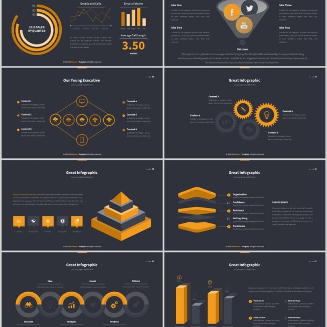 深色创意图形图文排版PPT商务版式模板Infocs Powerpoint Template