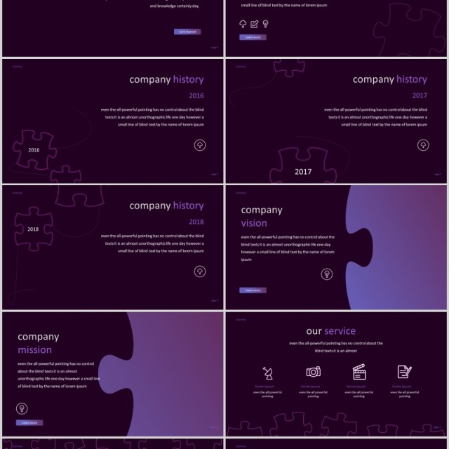 深色紫罗兰拼图版式商务通用PPT模板图片排版Inzomny  Powerpoint Template