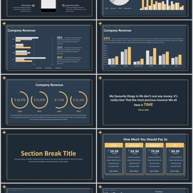 深色商务工作PPT模板版式排版设计Benhil Powerpoint Presentation