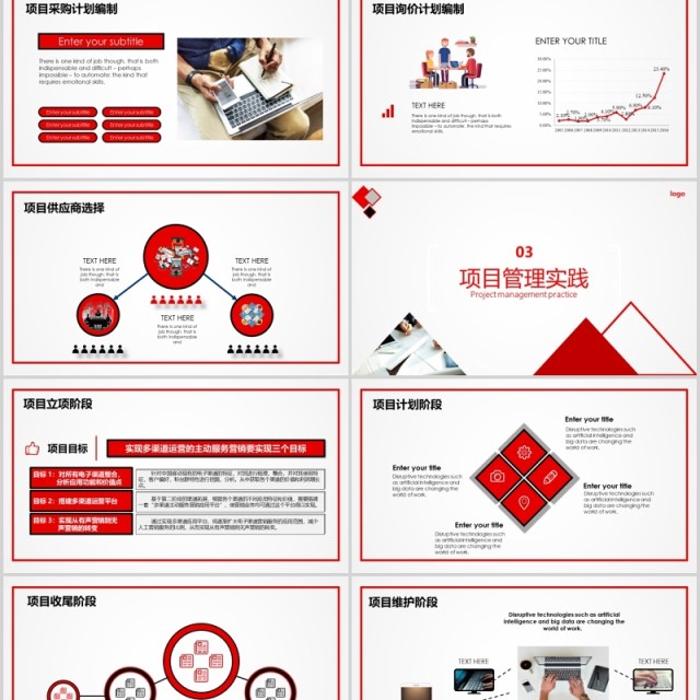 简洁红色项目管理操作实务PPT模板