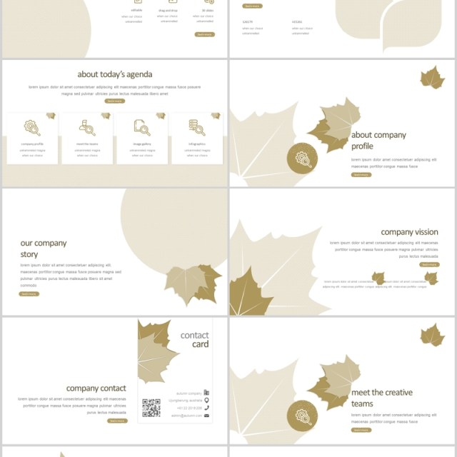 秋叶图形公司介绍PPT模板版式设计Autumn leaves Powerpoint Template