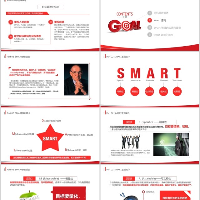 红色简洁企业培训目标管理之SMART原则PPT模板