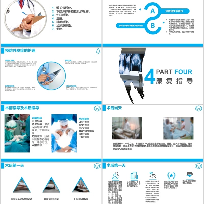 蓝色课件股骨颈骨折护理查房PPT模板