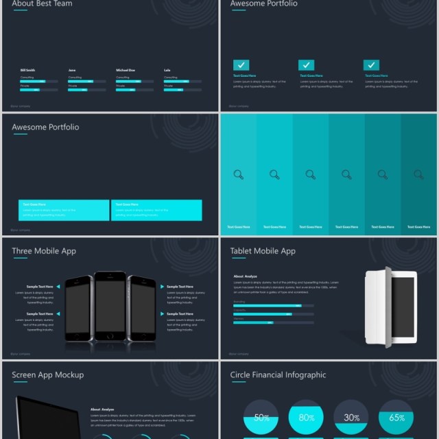 深色高端商务商业计划可视化图表PPT模板Spiral Powerpoint Template