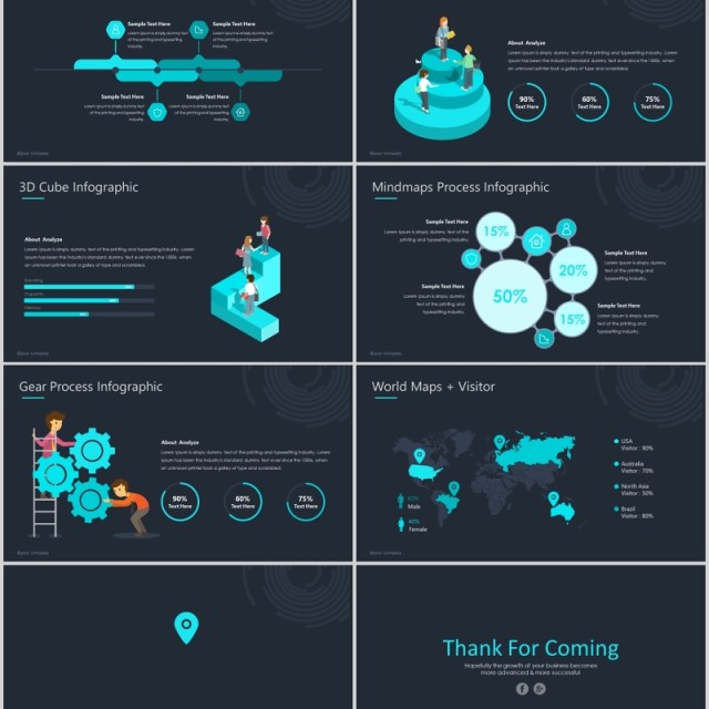 深色高端商务商业计划可视化图表PPT模板Spiral Powerpoint Template