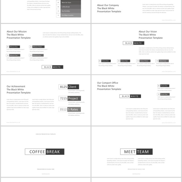 黑白简洁公司简介产品介绍工作汇报PPT模板版式设计图文排版Black and White Powerpoint Template