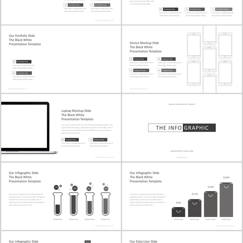黑白简洁公司简介产品介绍工作汇报PPT模板版式设计图文排版Black and White Powerpoint Template