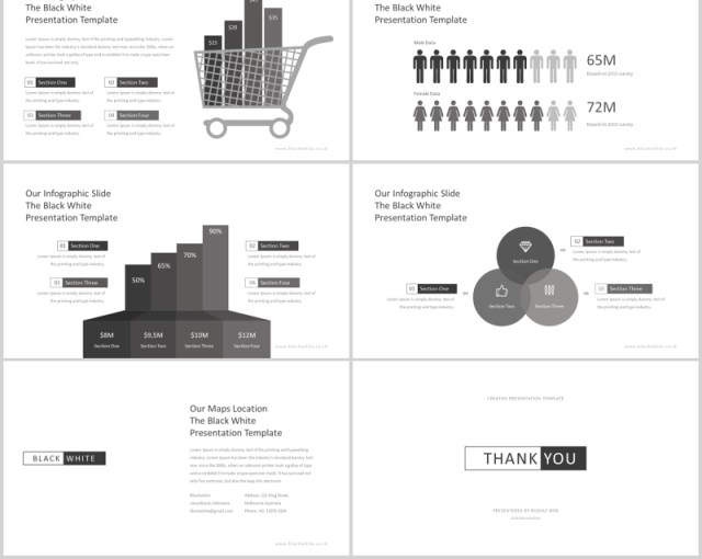 黑白简洁公司简介产品介绍工作汇报PPT模板版式设计图文排版Black and White Powerpoint Template