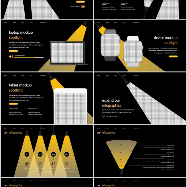 深色商务工作PPT模板版式设计Spotlight Powerpoint Template