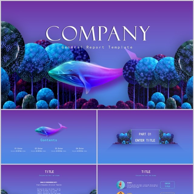 紫色渐变国外创意公司项目宣传介绍PPT模板