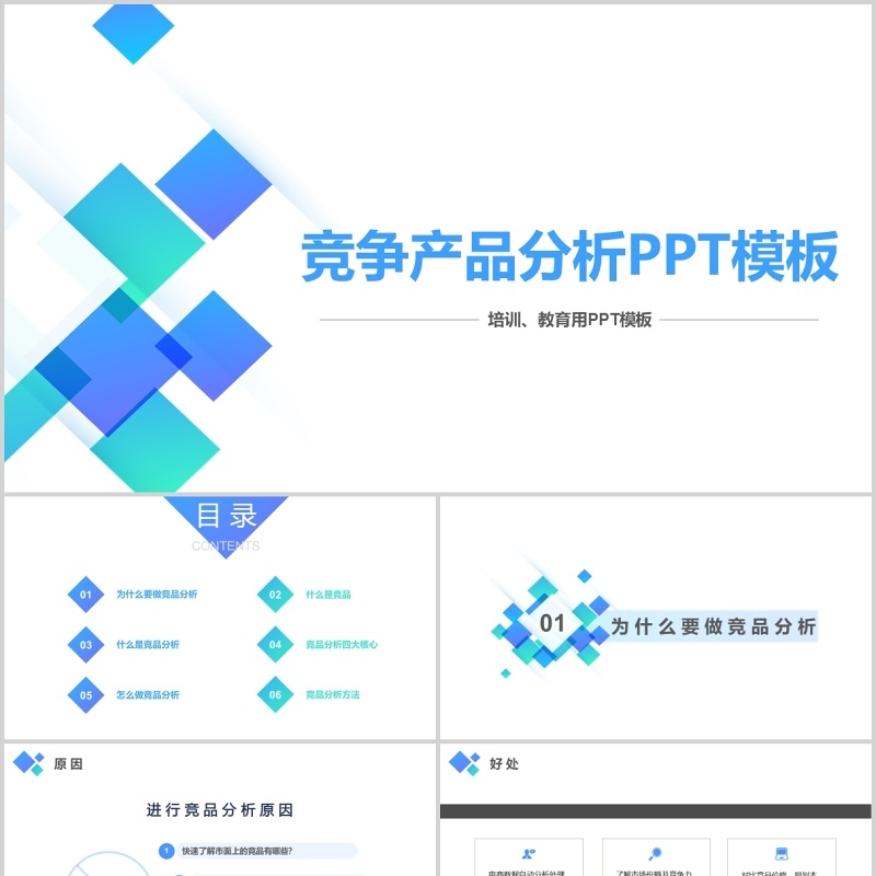 蓝色简约竞争产品分析报告PPT模板