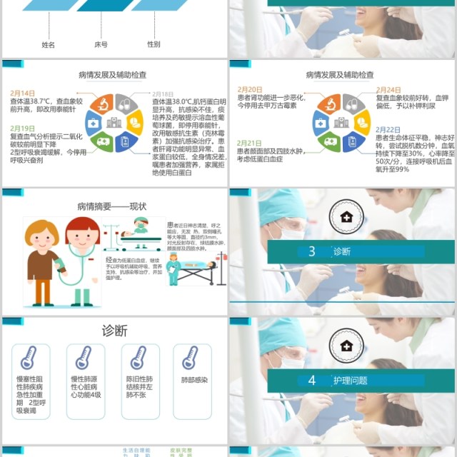 蓝白护士护理查房专用医疗PPT模板