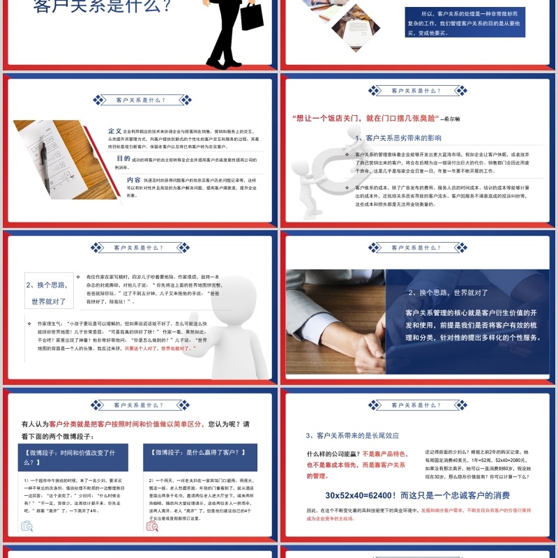 时尚红蓝搭配商务市场培训客户关系管理PPT模板