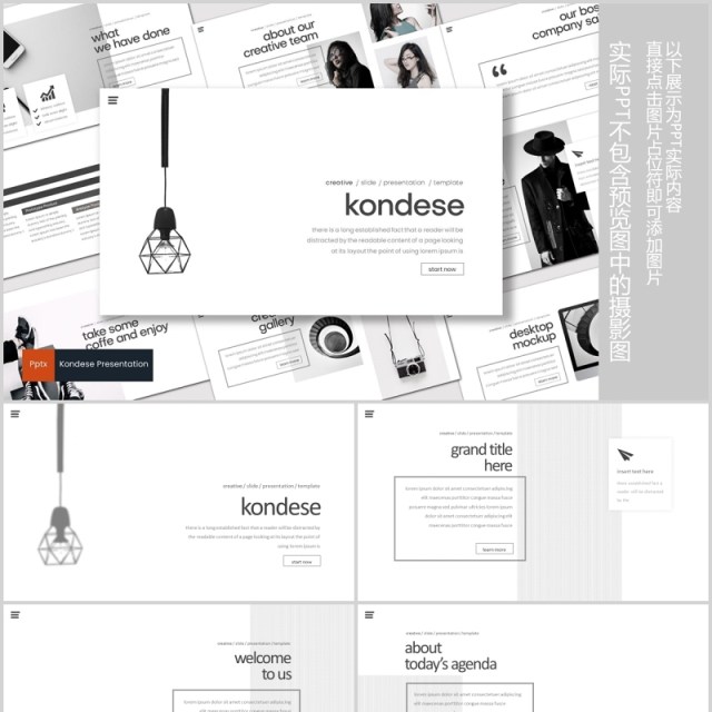 简约时尚公司简介产品介绍PPT版式模板设计Kondese Powerpoint Template