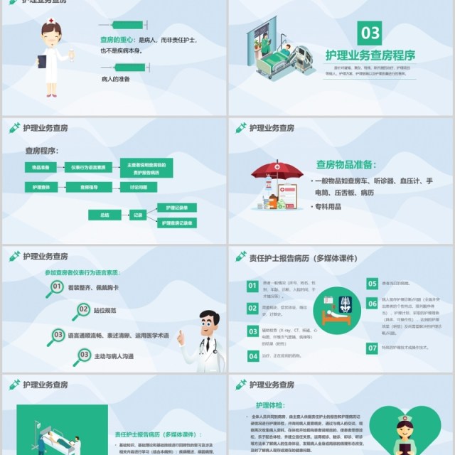 医务医护卡通护理业务查房PPT模板