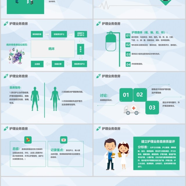 医务医护卡通护理业务查房PPT模板
