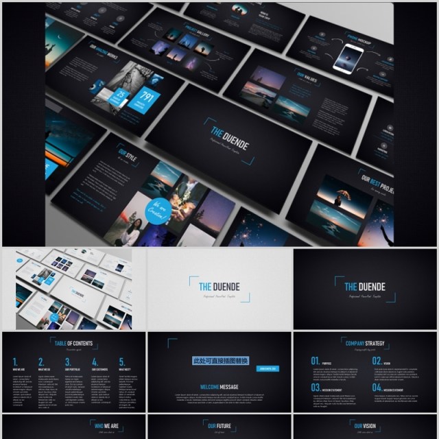 多功能深浅两套PPT演示模板手机电脑模型Duende dark Light Powerpoint template