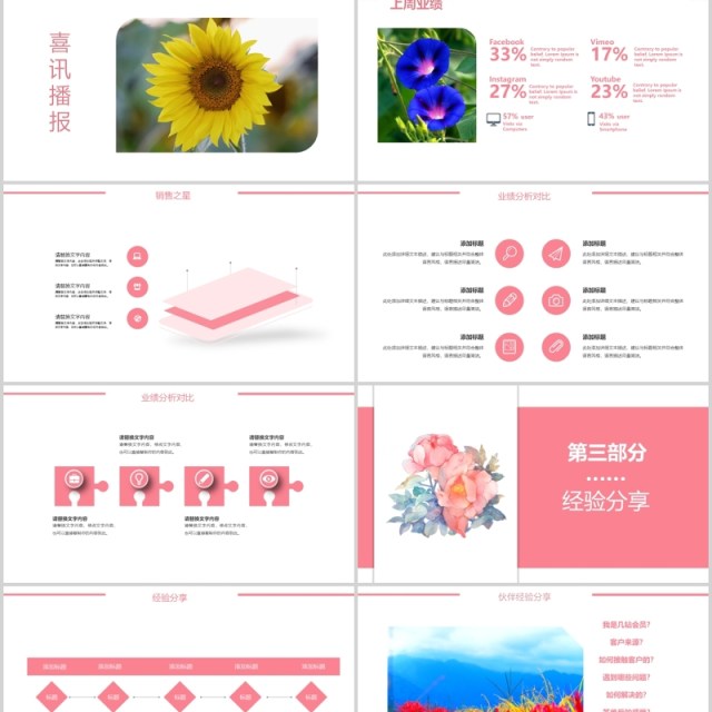 粉色保险例会早会工作汇报PPT模板