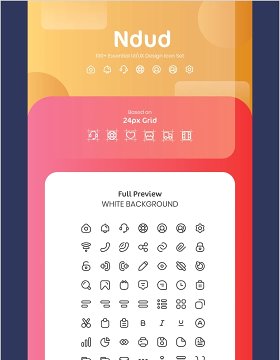 100+简单线条基本用户界面用户体验图标素材集Ndud 100+ Simple Line Essential UI UX Icon Set